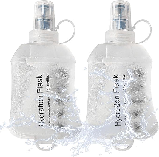 J.CARP 2Pcs 150ml Soft Flask Running Water Bottles, TPU Foldable Running Hydration Flask for Hydration Pack Cycling Hiking Climbing Outdoors Motorbike White