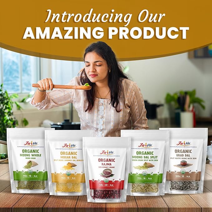 Jai Ho Certified Organic Kabuli Chana Garbanzo Beans 4 lb | Chickpeas Lentils | Indian Kabuli Chole Chana | USDA Organic | Non-GMO | Chemical-Free | Premium Quality Kosher (4 Pound, Moong Mogar Dal (W/O Skin))