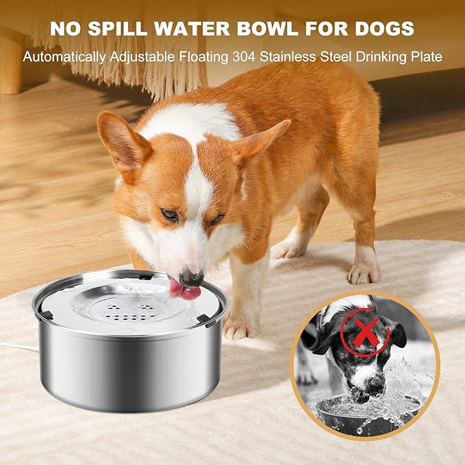 3L/101oz Dog Water Bowl No Spill, No Spill Water Bowl for Dogs|Spill Proof, Stainless Steel Slobber Stopper for Messy Drinkers, Small Medium & Large Dogs