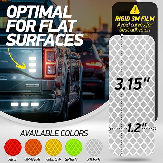 Reflective Safety Tape Stickers | 3M Diamond Grade | White | 1.2″ x 3.15″ | 20-Pack | Safety Warning Tape for Helmets, Cars, Mailboxes & More