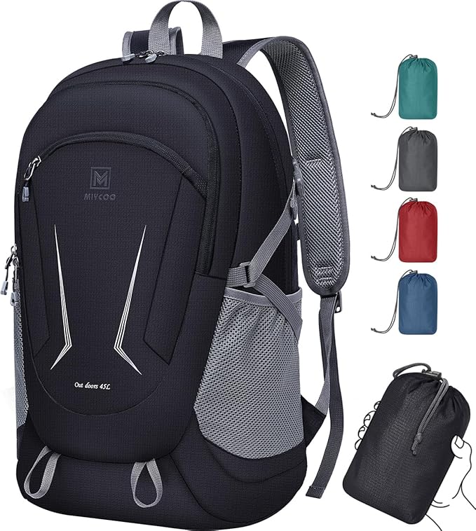 MIYCOO Backpack - Ultra Lightweight Packable Backpack for Travel Camping, 45L Hiking Back Pack Waterproof Foldable Daypack for Men Women Black