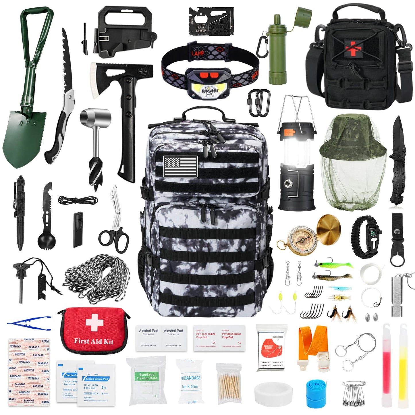 Skywod, Professional Survival Gear Set - First Aid Kit and Large Camping Backpack, Camping