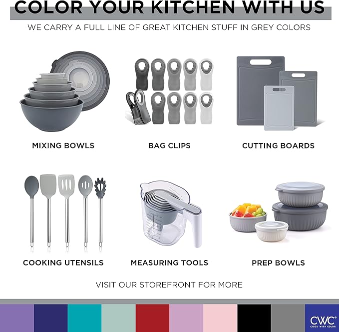 COOK WITH COLOR Silicone Cooking Utensils, Kitchen Utensil Set, Easy to Clean Silicone Kitchen Utensils, Cooking Utensils for Nonstick Cookware, Kitchen Gadgets Set, 38 Piece, Gray