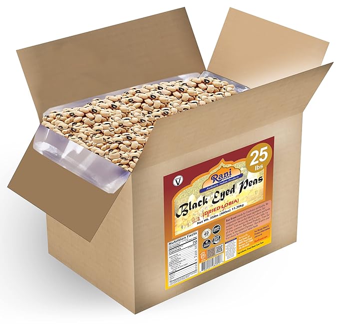 Rani Black Eyed Peas, Dried Cowpeas (Lobhia) 400oz (25lbs) 11.36kg Bulk Box ~ All Natural | Vegan | Kosher | Gluten Friendly | Product of USA
