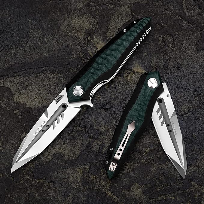 folding pocket knife with 4in d2 tool steel blade,liner lock g10 handle,edc camping hunting knives with clip for men and women (green)