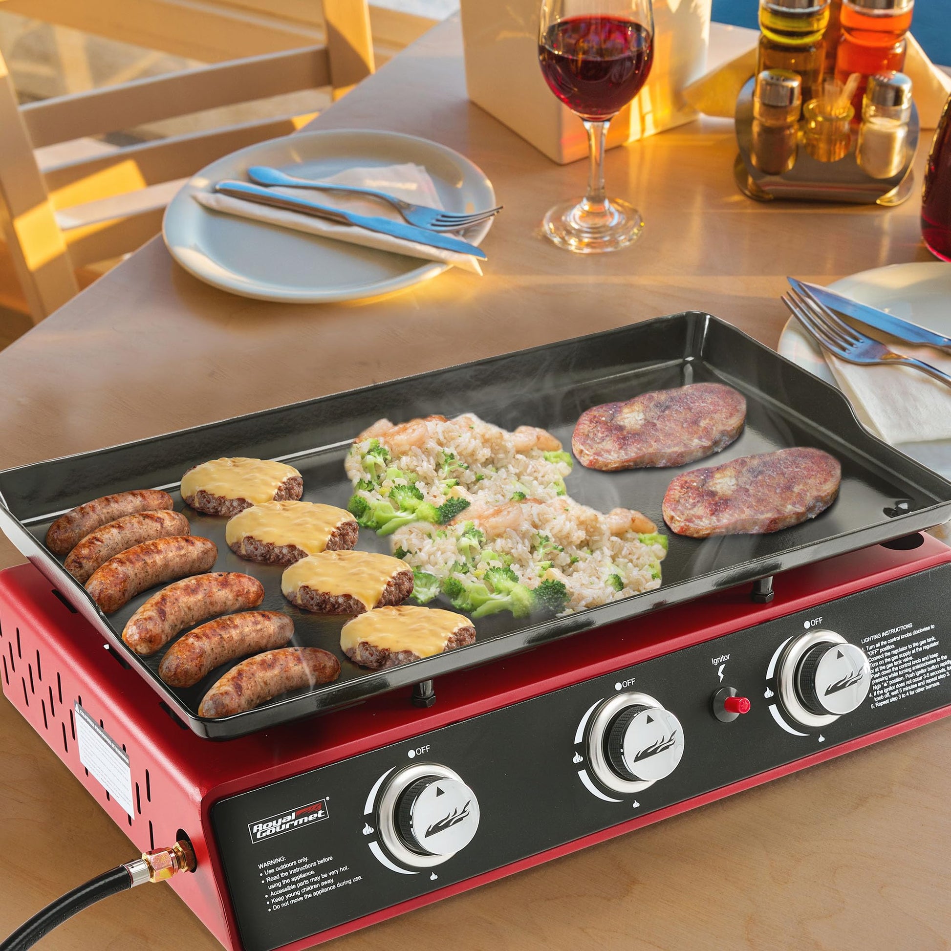 Royal Gourmet PD1301R 3-Burner Tabletop Propane Gas Griddle with Cover
