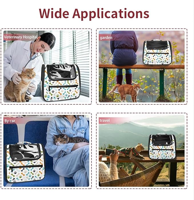 Colored Dog Footprint and Bones Pet Carrier Airline Approved Pet Carrier Bag Dog Carrier for Small Medium Cats Dogs Puppies Kitten