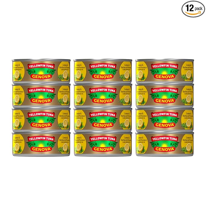 Genova Premium Yellowfin Tune in Lemon and Herbes de Provence Infused Olive Oil, 5 Ounce Cans, 12-Pack ??Nutrient Rich, High Protein Canned Tuna Fish - Delicious, Easy, Nutritious Ready to Eat Meals