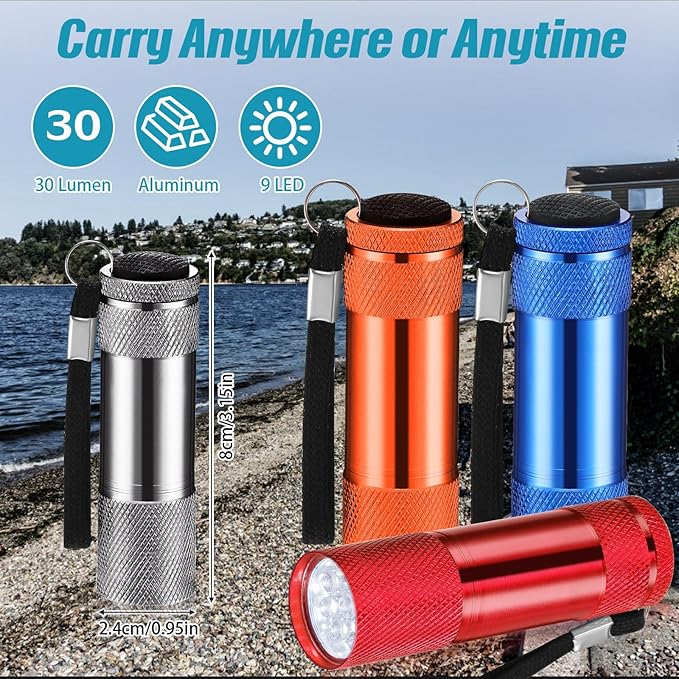 VIHOSE 12 Pcs Mini Flashlights Bulk, Bright Aluminum Handheld Flash Lights with Lanyard, Small LED Flashlights for Kids Night Reading Emergency Hurricane Camping Hiking Party Favors(Vibrant Colors)