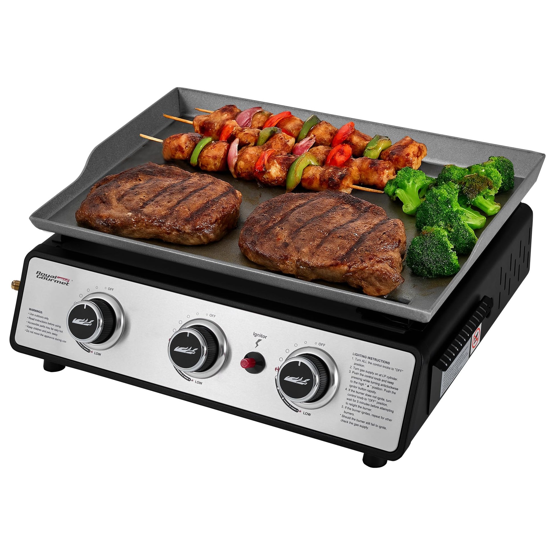 Royal Gourmet PD1301S Portable 3-Burner Tabletop Gas Griddle