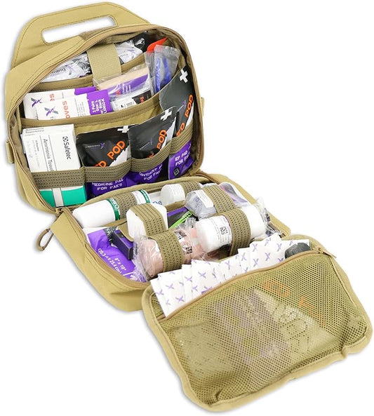 Lightning X Premium Rip-Away Individual First Aid Kit for Vehicle Head Rest - TAN