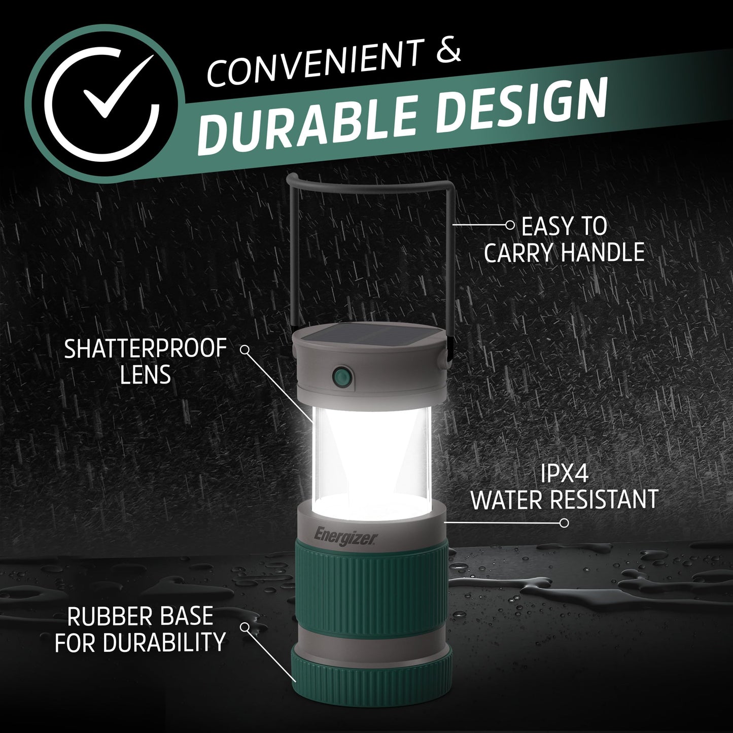 Energizer S-500 Hybrid Power Camping Lantern, Solar, Rechargeable, or AA Battery Powered, IPX4
