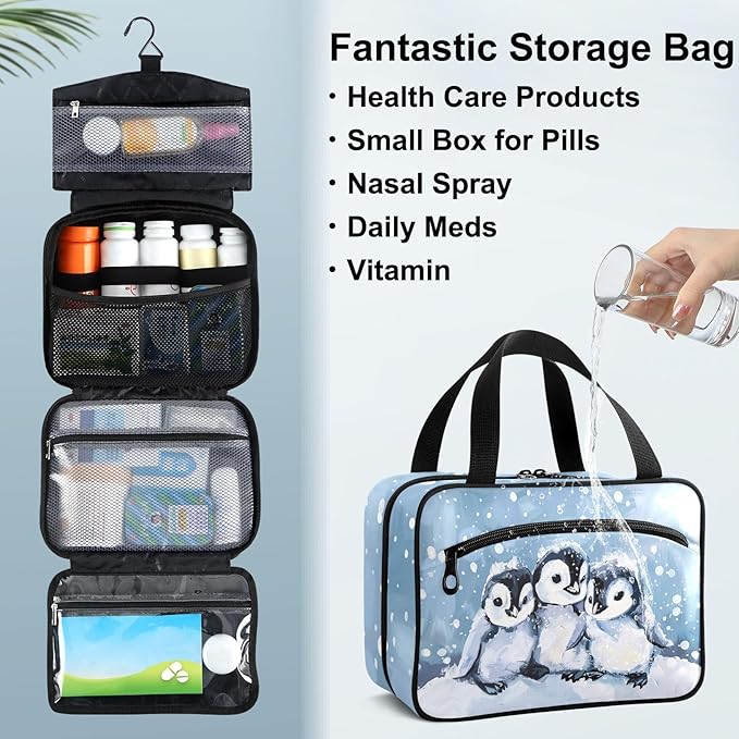 Fustylead Cute Hand Draw Winter Penguins Large Medical Storage Bag with Zipper Empty First Aid Bag Trauma Kit for Traveling Hiking Camping Backpacking