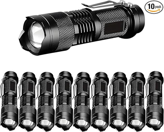 10 Pieces LED Flashlights Torch, High Lumens Mini Flashlight Waterproof Pocket Flash Light with 3 Modes, Adjustable Focus Zoomable for Camping, Hiking, Indoor, Outdoor, Home Use