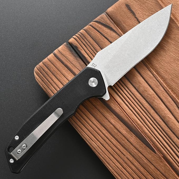 FF17 Folding Pocket Knife,D2 Steel Blade G10 Handle EDC Tool Knife for Outdoor Camping,Hiking,Hunting Fishing (Black)