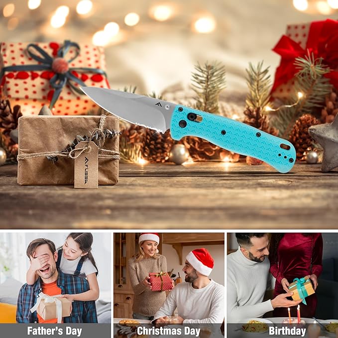 FLISSA 4.5" Folding Pocket Knife, Lightweight EDC Pocket Knife with Axis Lock, 3.2" AUS-8 Steel Blade, Sharp Camping Hiking Knife with Pocket Clip, Unique Tool Gift for Men, Dad (Blue)