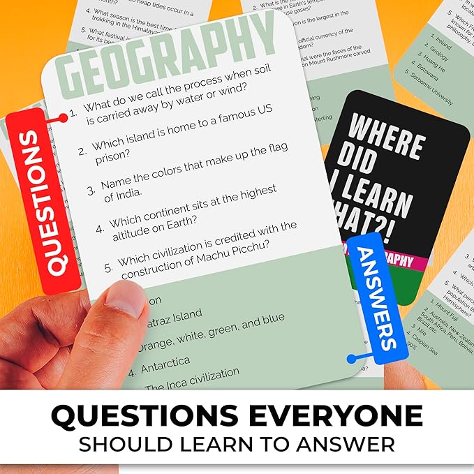 QUOKKA Trivia Card Game with 500 Questions in Geography ??Trivia Games for Adults, Teens, and Families ??Trivia Cards with Answers ??Great Board Games Trivia for Family Party and Game Night