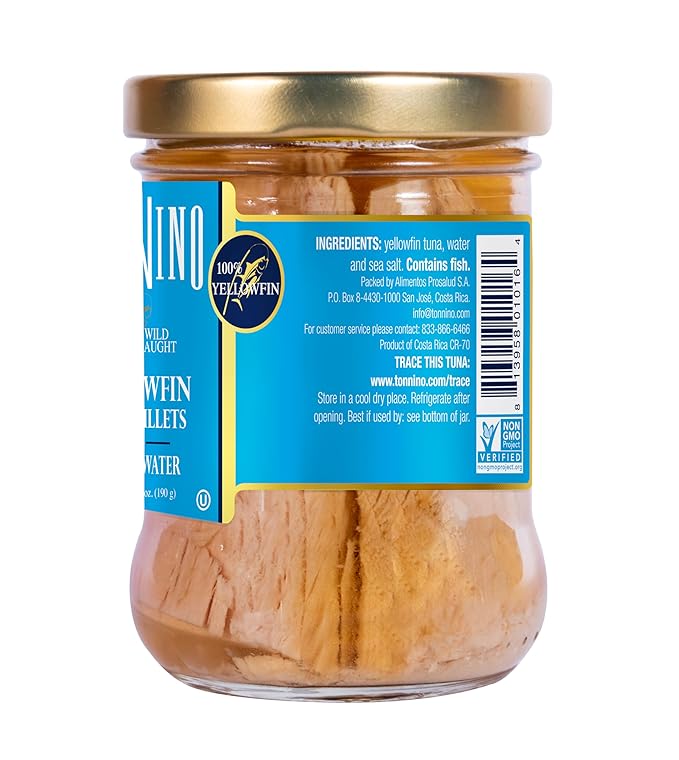 Tonnino Tuna Fish Yellowfin Pole&Line - Spring Water ??Pack of 6 ??Alternative to Salmon ??Protein Snacks ??Ready to Eat Meals