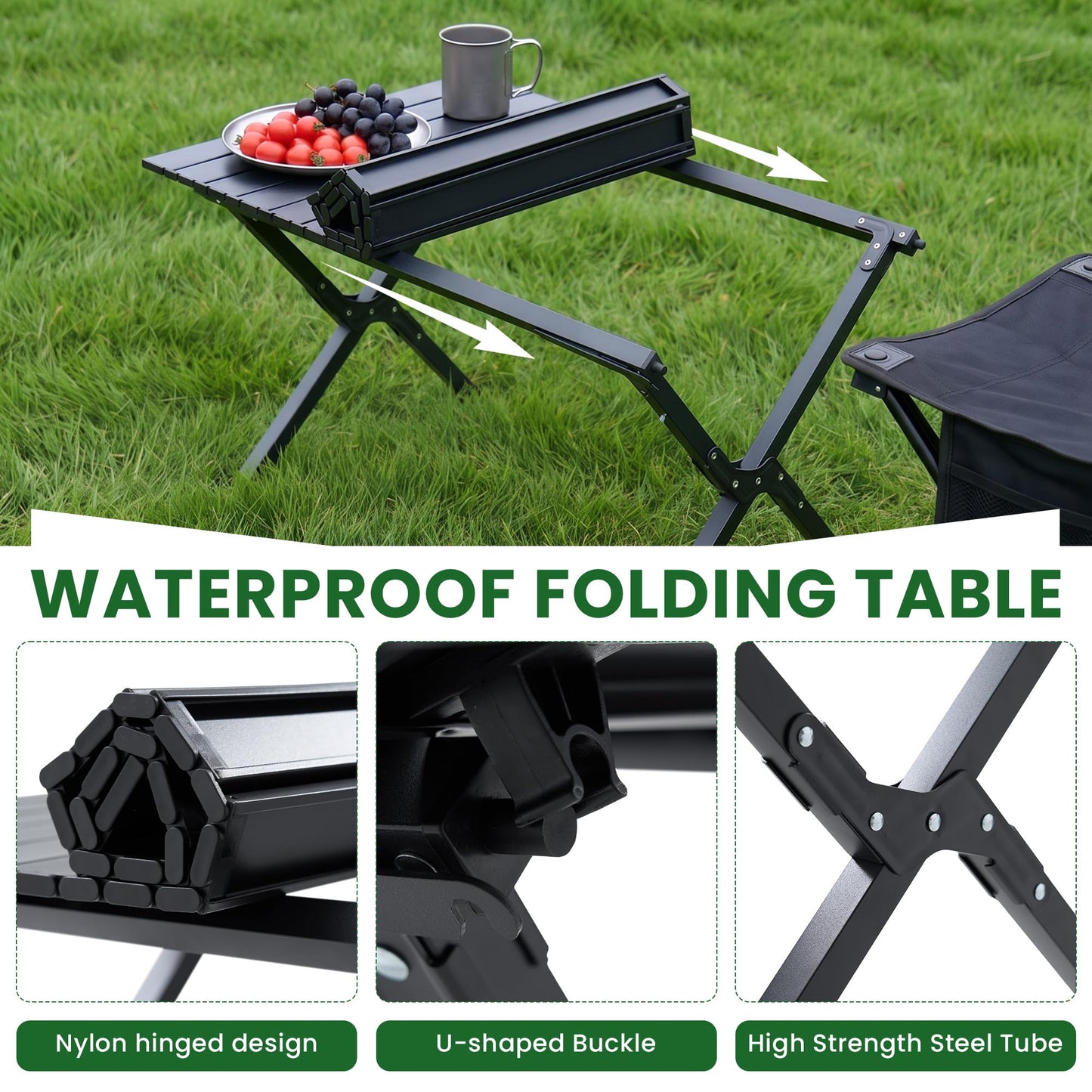 Geisoun 4 Pack Folding Camping Chairs with Table Set, Foldable Portable Lawn Chairs with Carry Bag