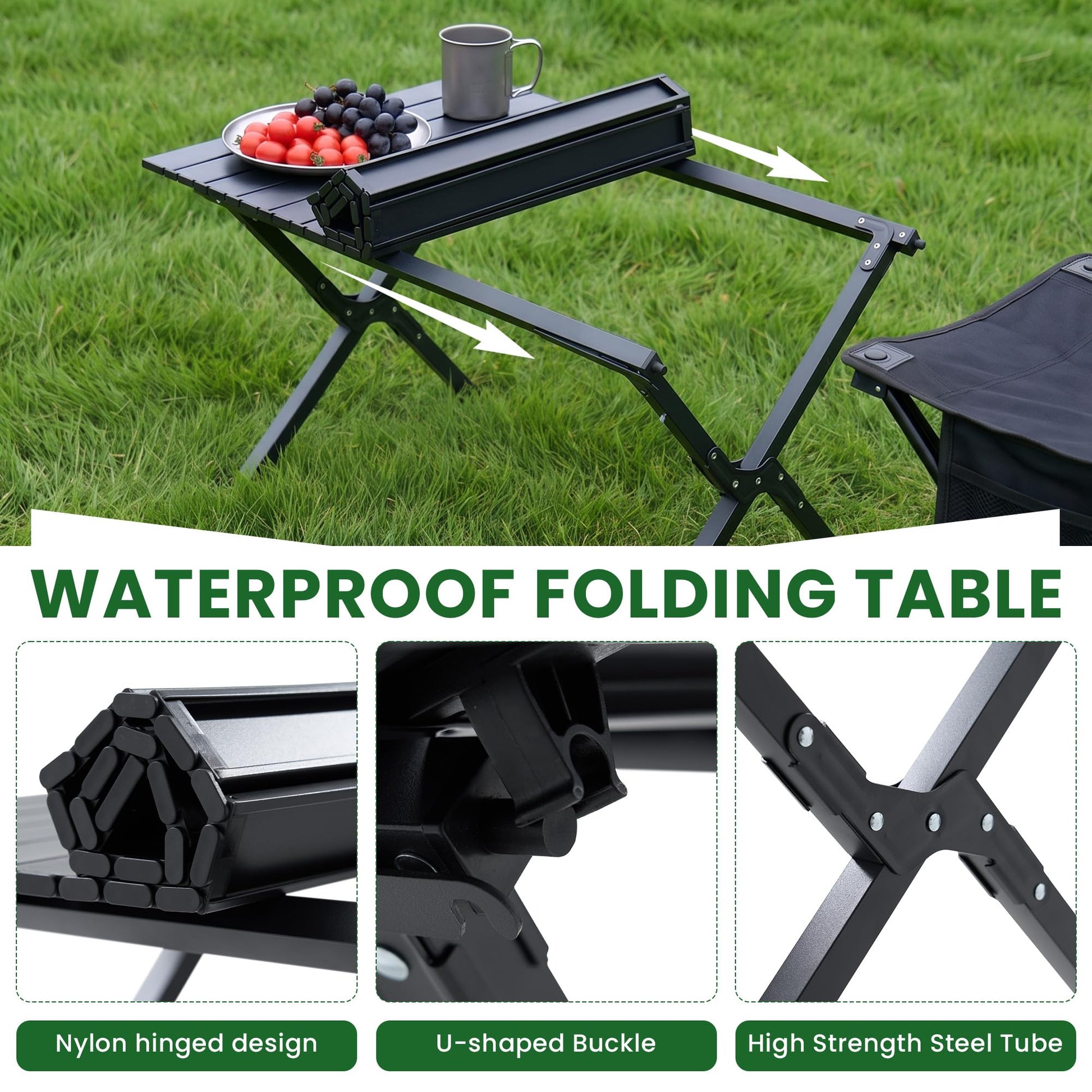 Geisoun 4 Pack Folding Camping Chairs with Table Set, Foldable Portable Lawn Chairs with Carry Bag