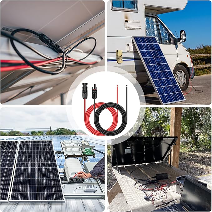 iGreely 10 Feet 12 AWG Solar Extension Cable with Solar Panel Female and Male Connector Solar Panel Adapter 12 Gauge (10FT Red + 10FT Black)