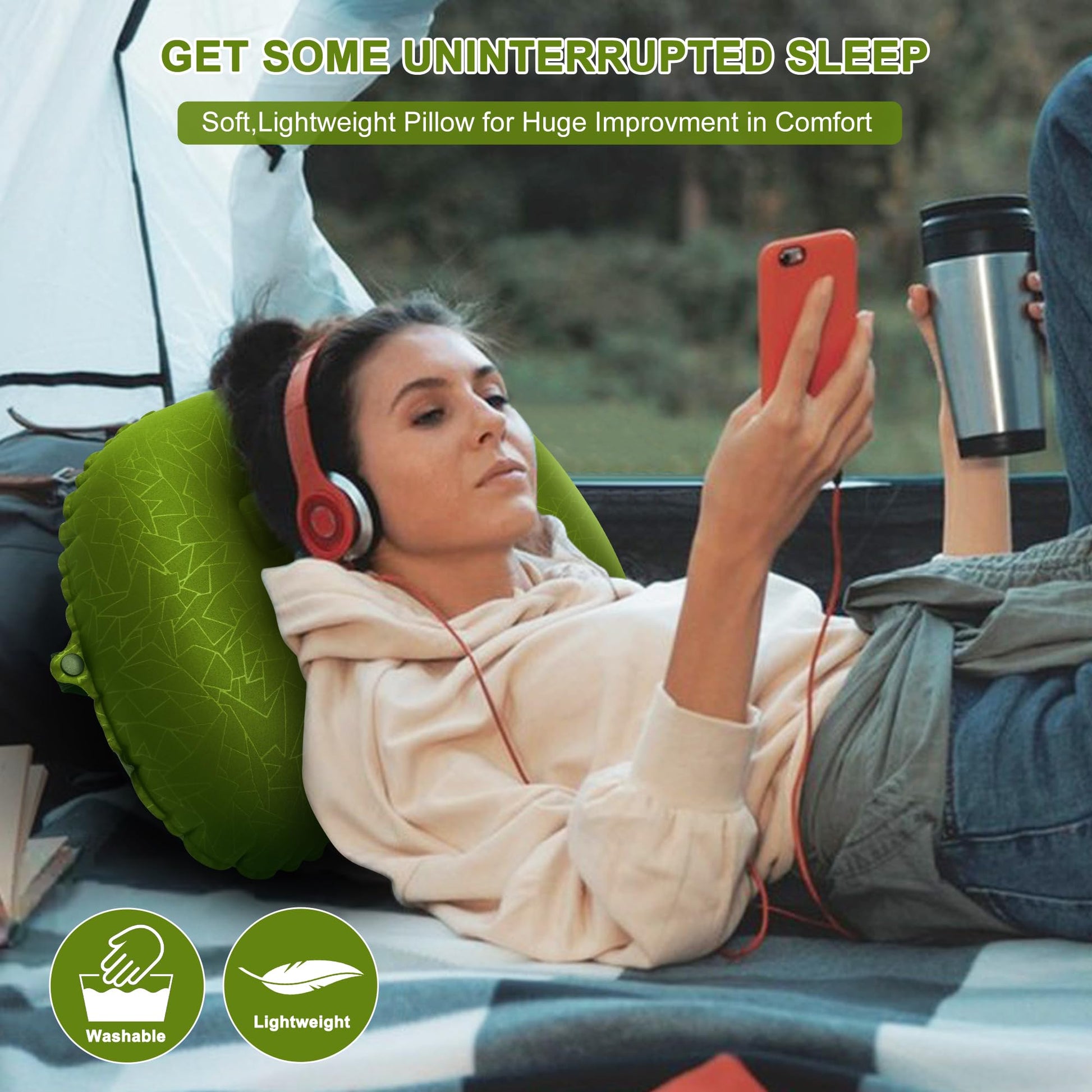 BreezCamp Inflatable Camping Pillow, Travel Blow Up Air Pillow, Neck Lumbar Support Ultralight