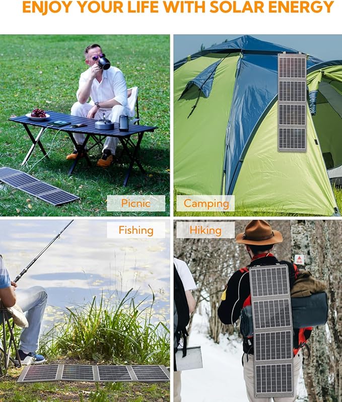 Portable Solar Panel, LUMOPAL 40W Foldable Solar Charger with USB-C PD 40W,5V USB-A QC3.0, DC18-20V Ports for Traveling Camping Backpacking Compatible with Phone iPad Power Station