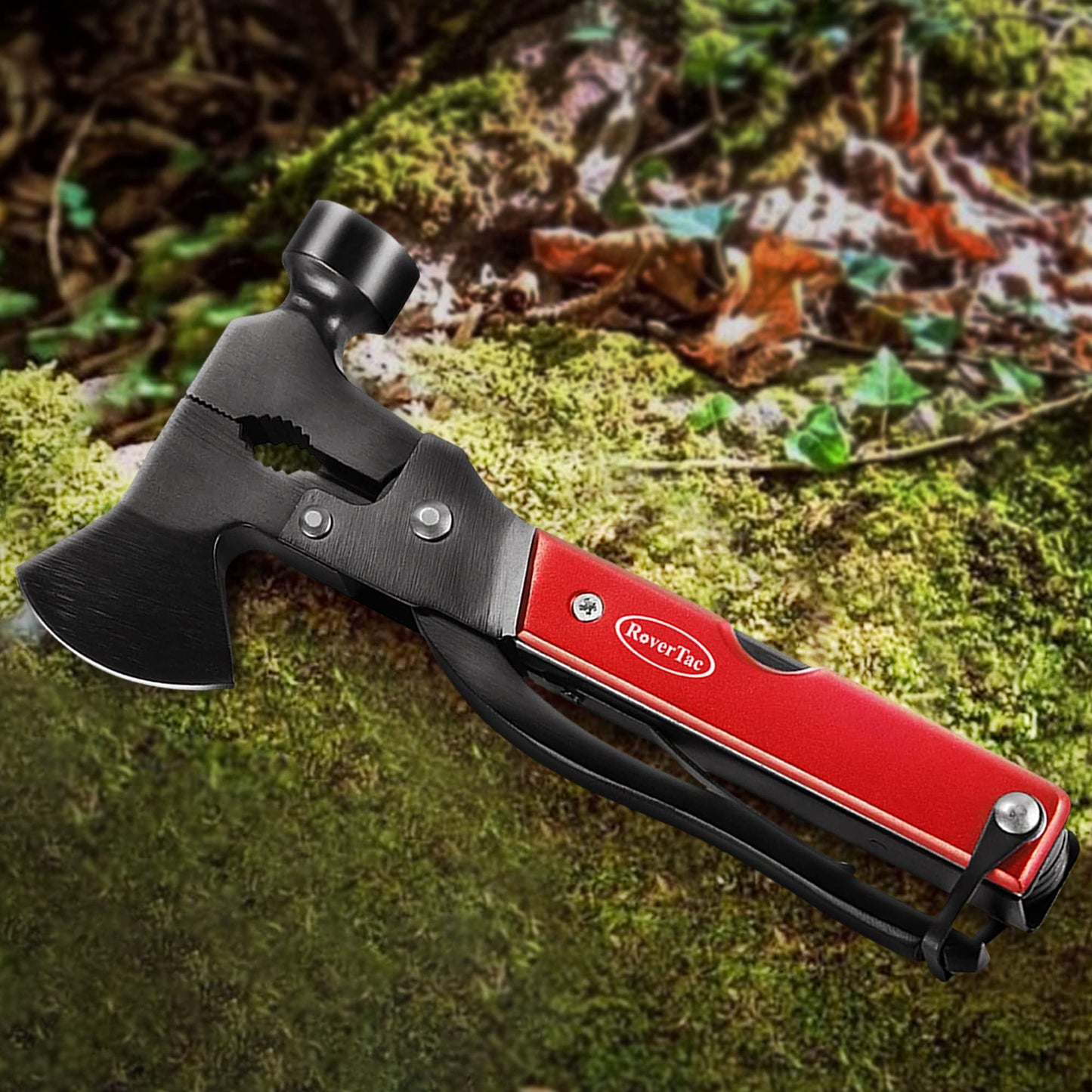RoverTac 14-in-1 Multitool Camping Axe Hatchet – Essential Camping Gear with Knife, Hammer, Saw