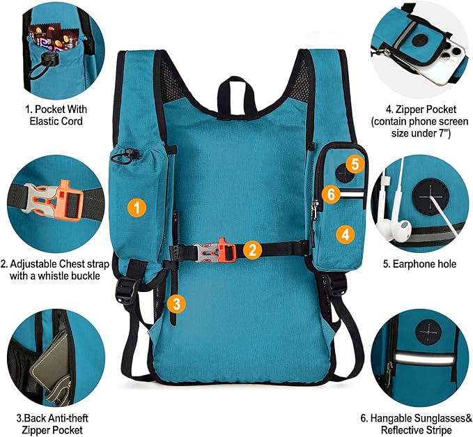 Seektop 15L Small Hiking Backpack for Women Men, Foldable Packable Backpack with Phone Pocket, Lightweight Travel Daypack for Hiking Camping Outdoor (Lake Blue)