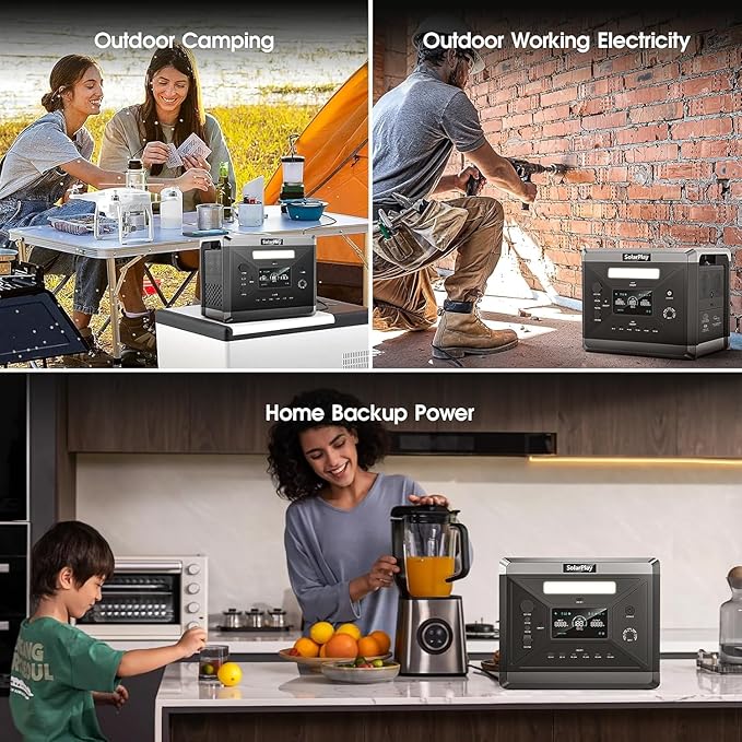 SolarPlay Portable Power Station 2400W, 2106Wh Solar Generator with 200W Solar Panel 1.5Hrs Fast Charging LiFePO4 Battery 4 AC Outlets(Peak 4800W) Emergency Power Station for Outdoor Battery Backup
