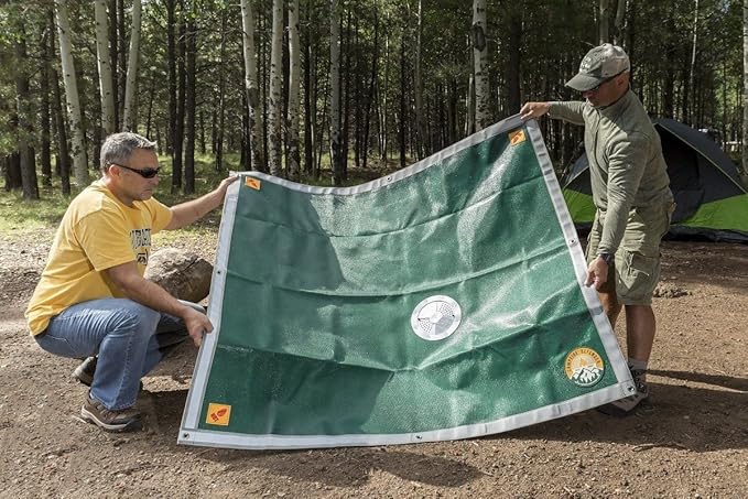 Campfire Defender Outdoor Fire Pit Cover, 68" x 60" - Camping Firepit Cover Square with Adjustable Vent, Weatherproof Emergency Blankets, Heavy Duty Military Grade Camper Blanket with Glow in the Dark