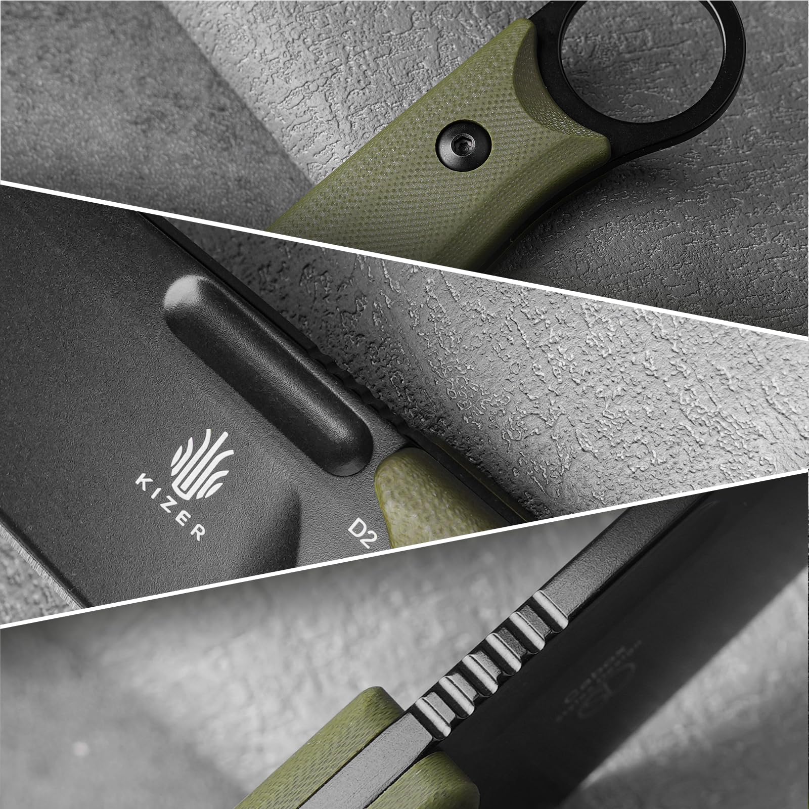 Kizer Cabox Fixed Blade Knife, 3.36" D2 Steel Fixed Blade Hunting Knife