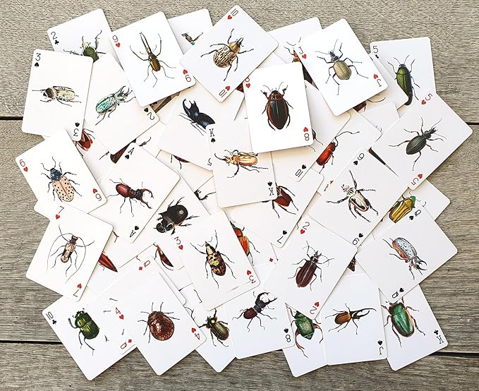 Bugs Kingdom Playing Cards (Poker Deck 54 Cards All Different) Beetles Bugs Entomology Art Creepy Crawlies and Quirky Insect Unique Vintage Illustration Designs