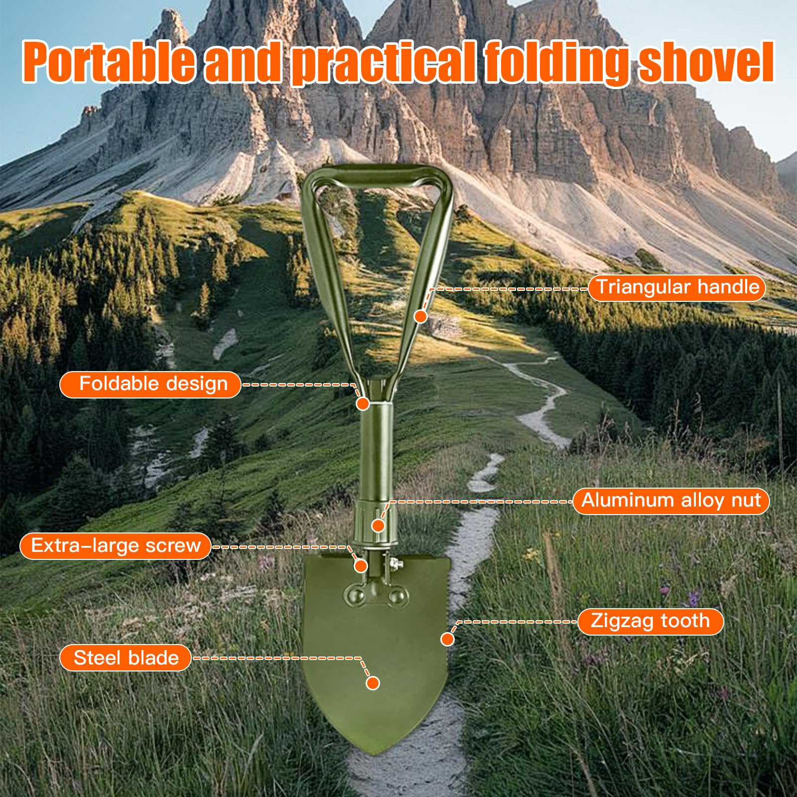 Camping Shovel, 18.5'' Digging Shovel Portable Ergonomic High Carbon Steel Folding Shovel for All