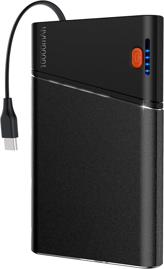 Portable Charger Power Bank, 10000mAh 22.5W PD Super Fast Charging Powerbank with Built-in USB C in&Out Cable, Slim External Phone Battery Pack for iPhone 17/16/15 iPad Samsung S24 Android etc