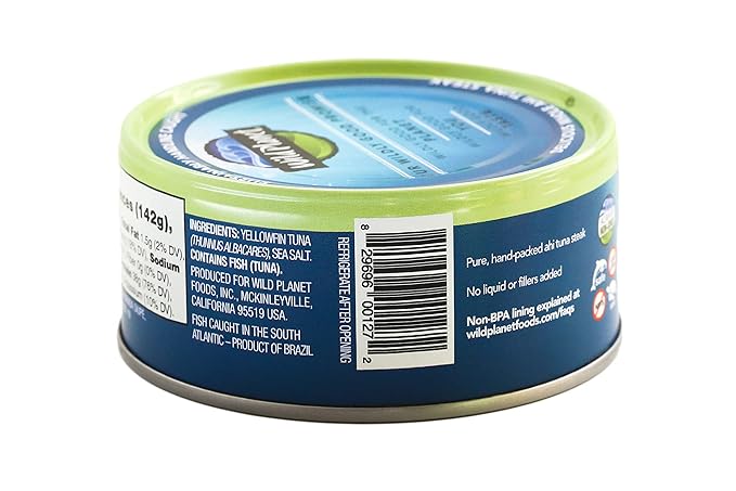 Wild Planet Wild Yellowfin Tuna, Tinned Fish, Canned Tuna, Sustainably Wild-Caught, Non-GMO, Kosher, Gluten Free, Keto and Paleo, 5 Ounce (Pack of 12)