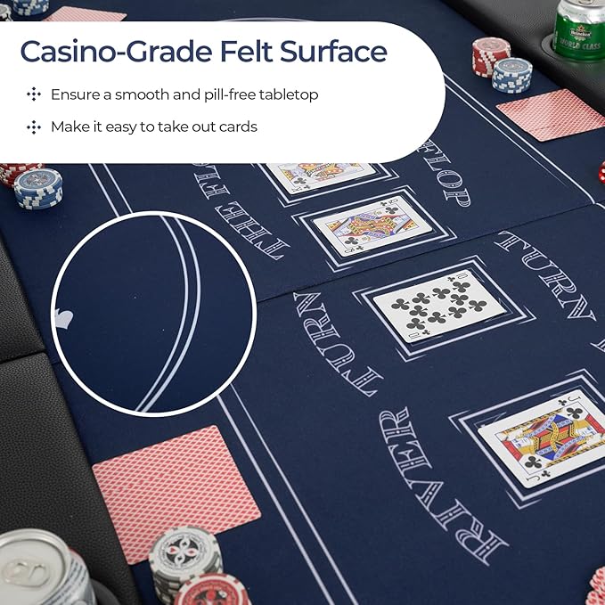 Goplus 72” Poker Table Foldable, 8 Players Card Board Game Table w/Deep Metal Cup Holders, Casino Grade Felt, Portable Folding Oval Blackjack Table for Texas Holdem, No Assembly Required (Blue)