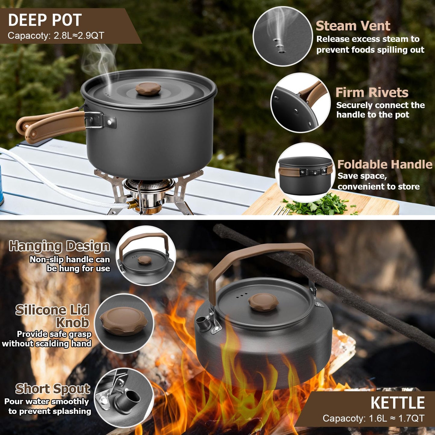 18Pcs Camping Cookware Cooking Set, Joyfair Camp Mess Kit with Utensils