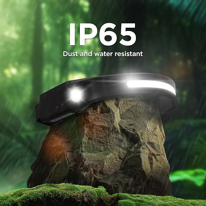 BLACK+DECKER Rechargeable Headlamp with Flashlight & Wave Sensor, 350 Lumens LED 230° Wide Beam Head Light, IP65 Waterproof, 4 Brightness Settings & SOS Mode, Fits Over Helmets, Head Lamp for Camping