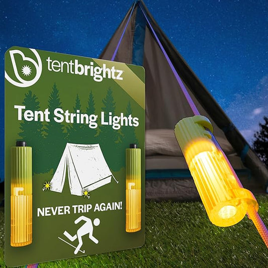 Brightz LED Tent String Lights - Keep Tent Guy-Lines Visible at Night - Campsite Safety Lights