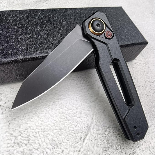 Push Button Lock Knife, Tactical Speedsafe Assisted EDC Folding Knife, Black Stonewashed Reverse Tanto Blade Aluminum Handle Outdoor Hunting Camping Knives With Reversible Deep Carry Pocket Clip For Men