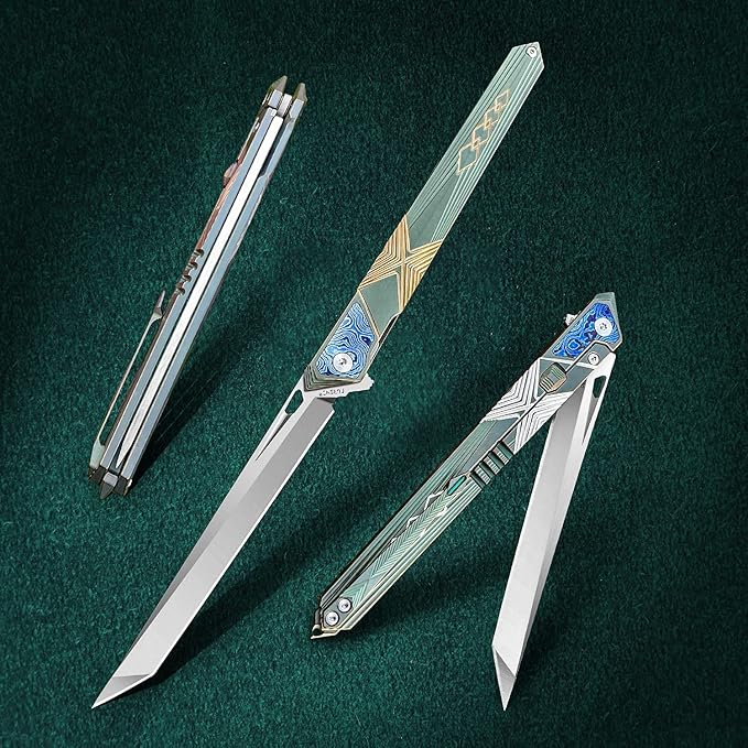 folding knife belt clip, M390 steel blade, outdoor camping knife, portable pocket knife titanium handle lightweight EDC men's pocket knife belt sheath