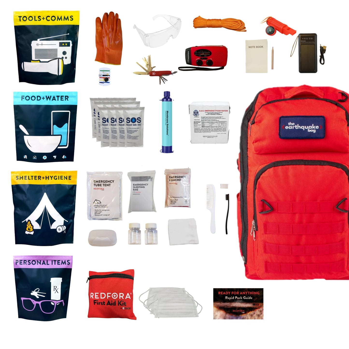 Complete Earthquake Bag - Emergency Kit for Earthquakes, Hurricanes, Wildfires and Other Disasters
