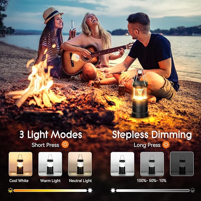 LETMY 4 Pack Camping Lanterns for Power Outages - Dimmable & 3 Color Modes, Battery Powered Lantern, Collapsible, Water Resistant Lantern Flashlight for Emergency, Hurricane, Storms, Outdoor Survival