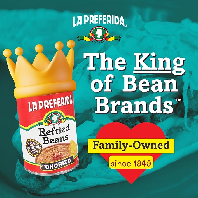 La Preferida Chorizo Refried Beans (Made with Real Pork & Beef, No Preservatives) ??Heat & Serve for an Instant Side Dish or Add to Enchiladas, Tostadas & More,16 oz. (Pack of 6)