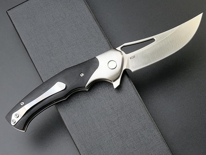 Eafengrow EF7 Folding Knife K110 Steel Blade G10& Stainless Steel Handle EDC Tool Knives for Outdoor Working Camping Hiking(black)