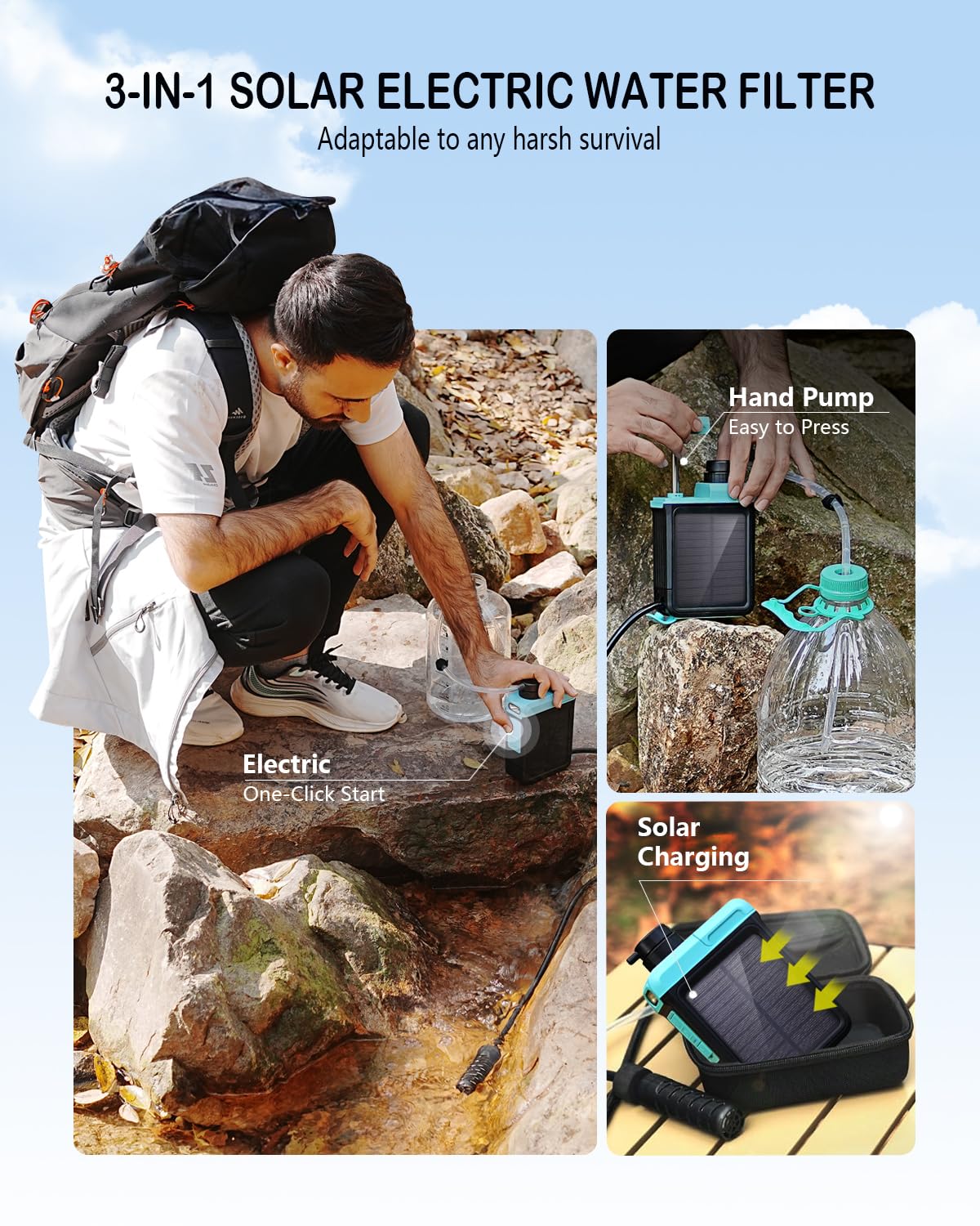 BKLES 3-in-1 Water Filter System for Survival Gear & Emergency Preparedness