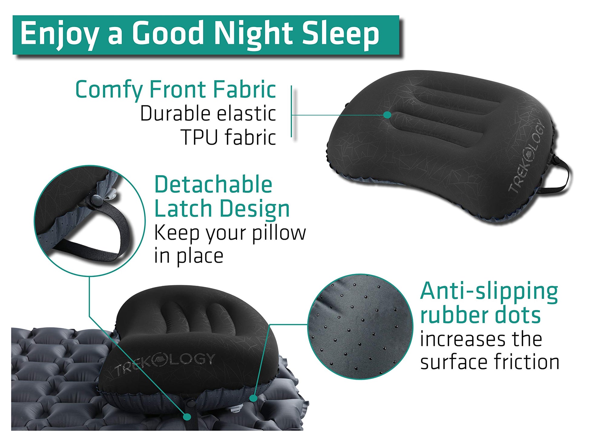 TREKOLOGY Ultralight Inflatable Camping Travel Pillow - ALUFT 2.0 Compressible, Compact