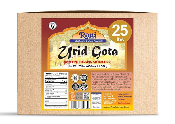 Rani Urid/Urad Gota White (Matpe Beans Skinless) Indian Lentils 400oz (25lbs) 11.36kg Bulk Box ~ All Natural | Gluten Friendly | Non-GMO | Kosher | Vegan | Indian Origin