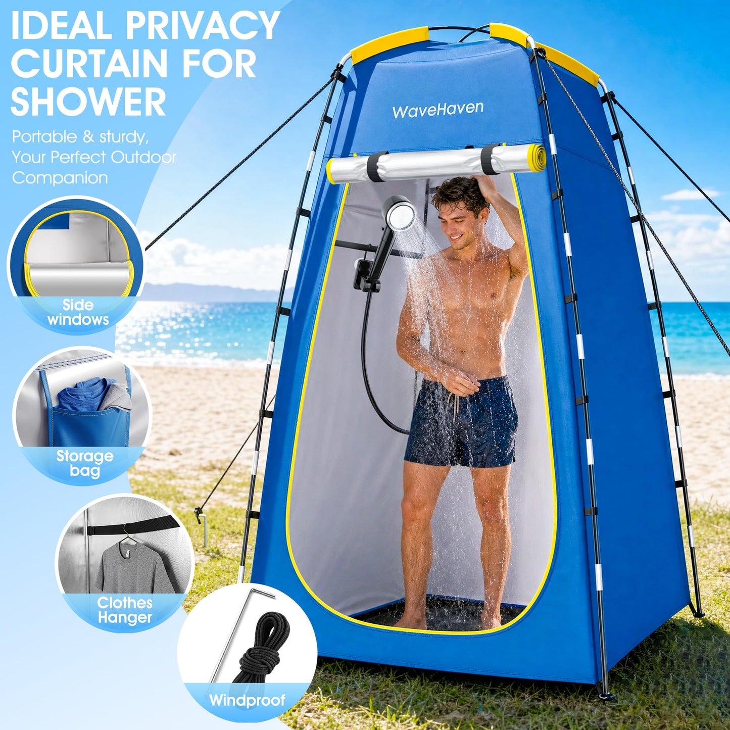 WaveHaven Portable Camping Shower, Portable Shower with Tent, 8000mAh Rechargeable Camp Shower Pump